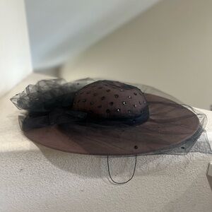 Whittall & Shon Felt 100% Wool‎ Brown Net Sequence Detail Hat  Made in USA
